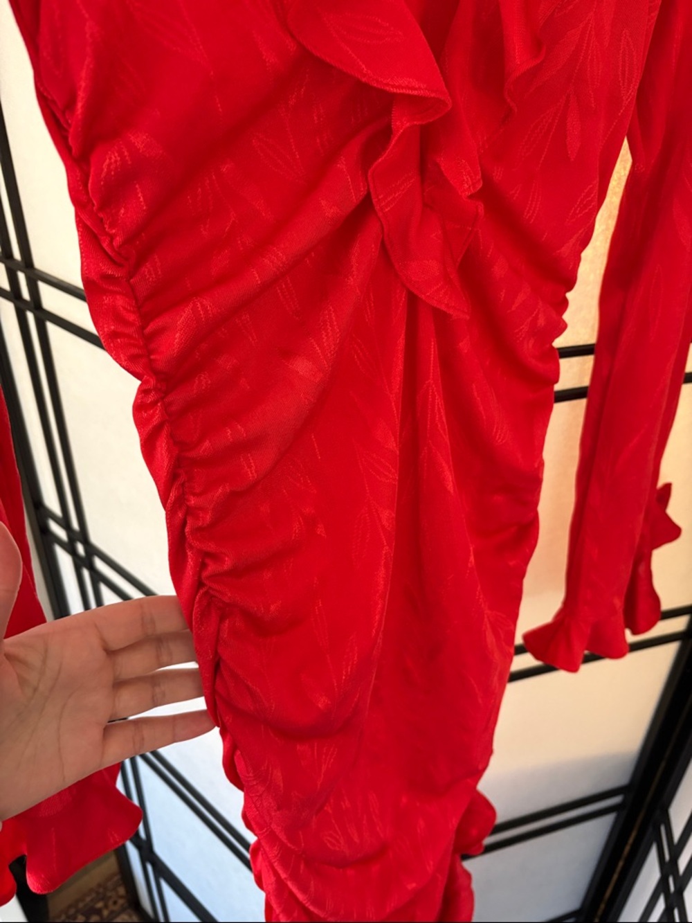 Zara Red Ruffle Ruched Long Sleeve Dress - Picture 8 of 10